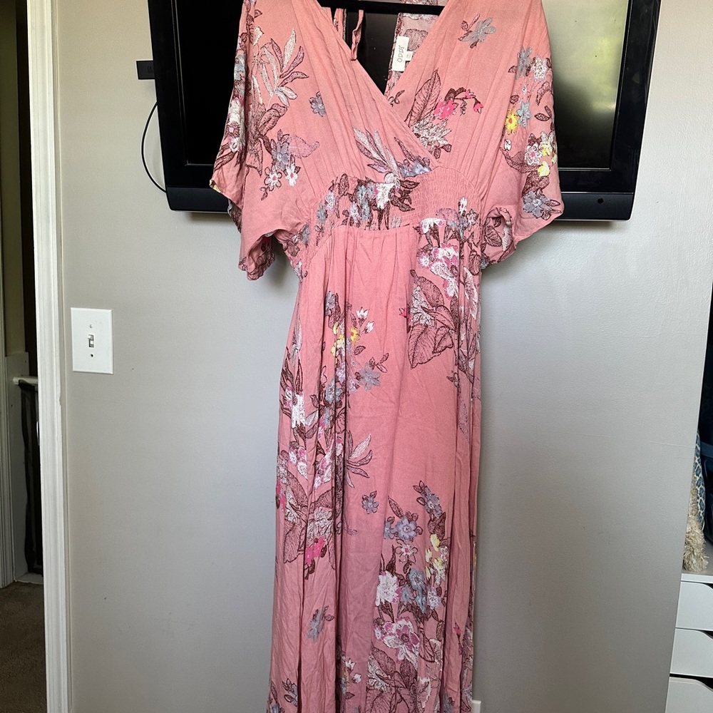 ODDY Pink Floral Dolman Sleeve Maxi Dress